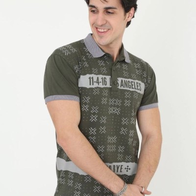 Erkek Polo Yaka tişört Slim Fit Baskılı Kısa kol T-Shirt - Haki